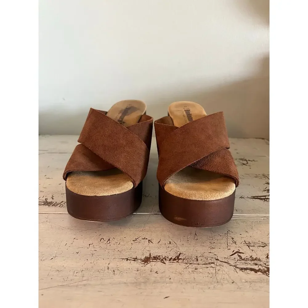 Bionatura Italy Brown Suede Platform Mule Sandals Chunky Heel EU 41 US 9.5